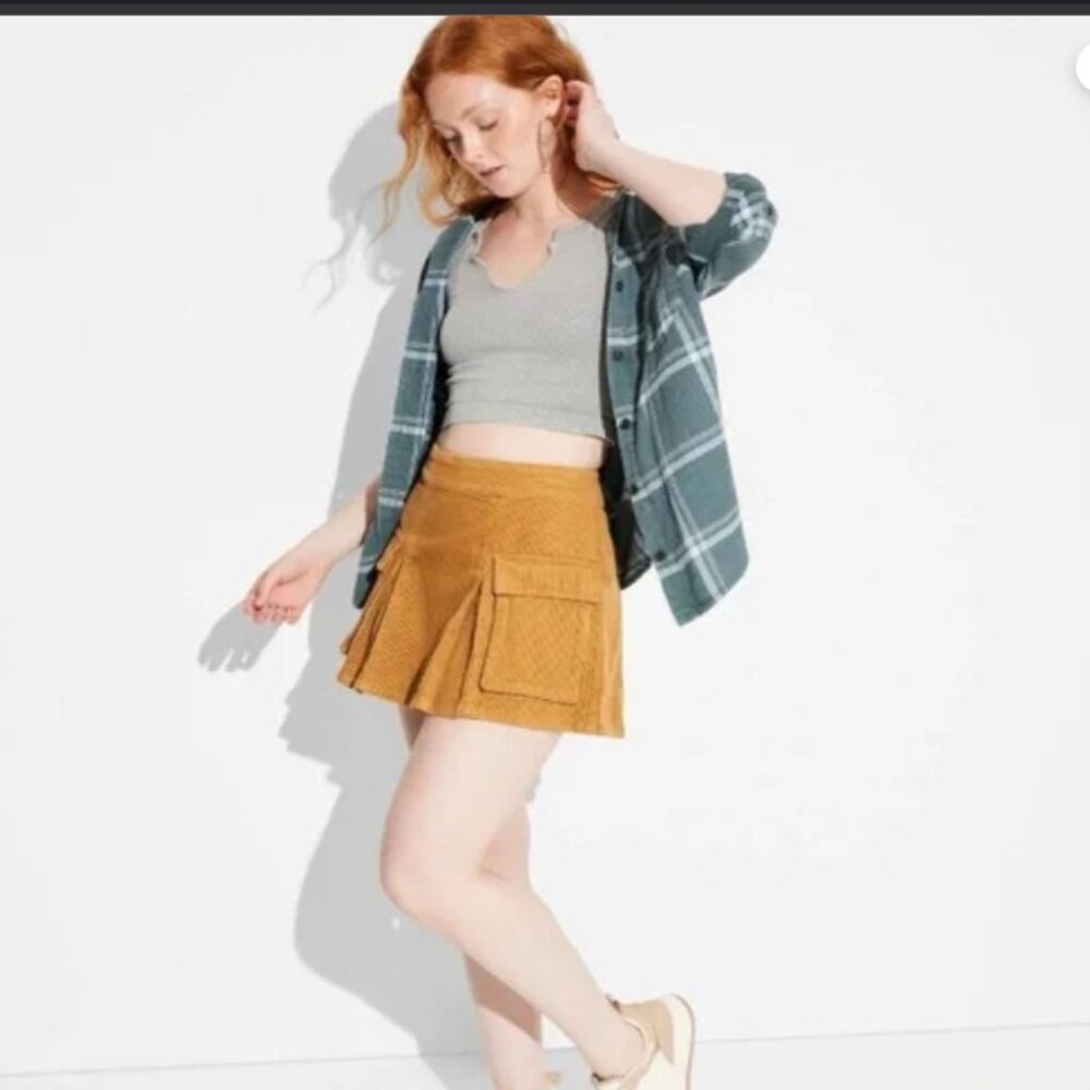 🆕 Wild Fable Corduroy Cargo Pleated Mini Skirt - XS 🎀✨